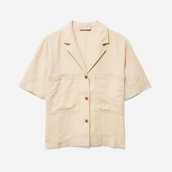 60% OFF Nwt Everlane The Linen Workwear Shirt Warm Khaki Small MSRP: $150 - Picture 1 of 4